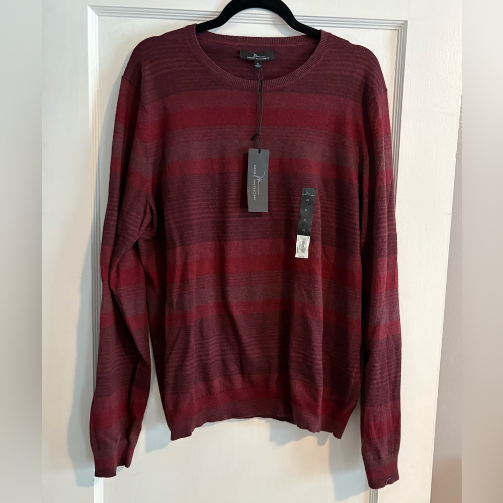 NWT Men's Marc Anthony Striped Cotton/Cashmere Blend Burgundy Sweater Size XL